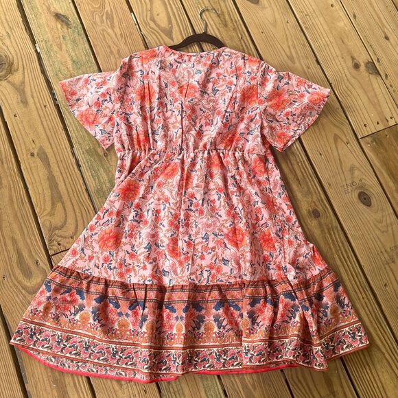 NWOT Shein Vcay Floral Tie Collar Dress - Ruffle Hem - Short Sleeve - Large - Picture 2 of 8
